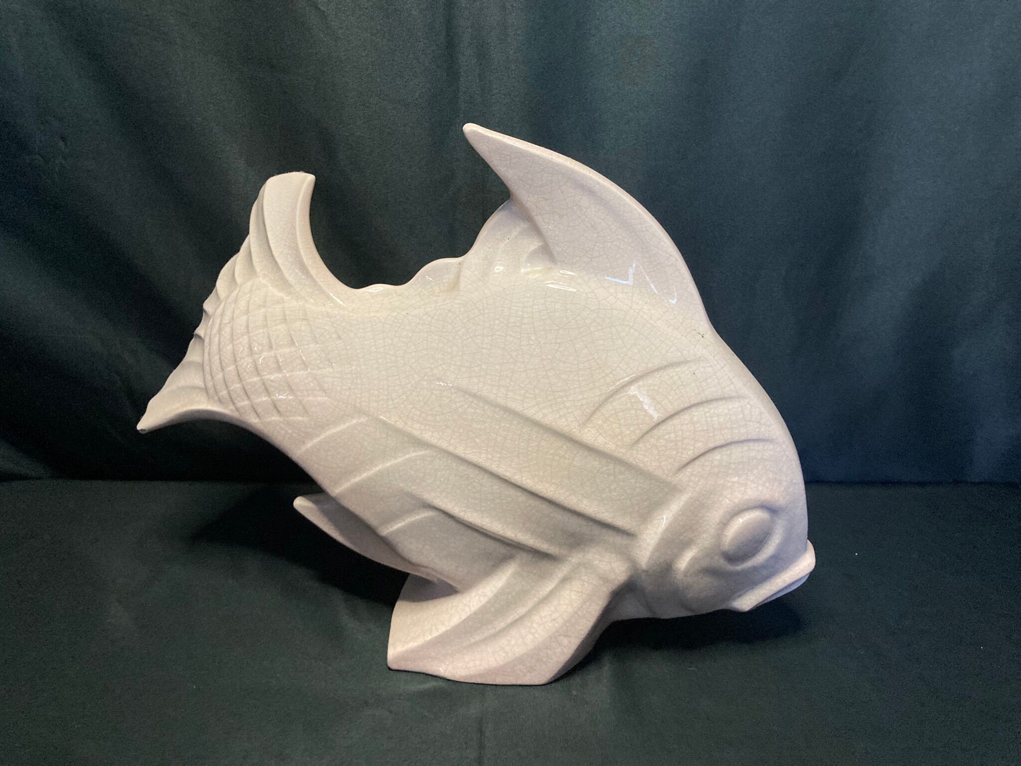Le Jan, large ceramic fish cracked art deco circa 1930