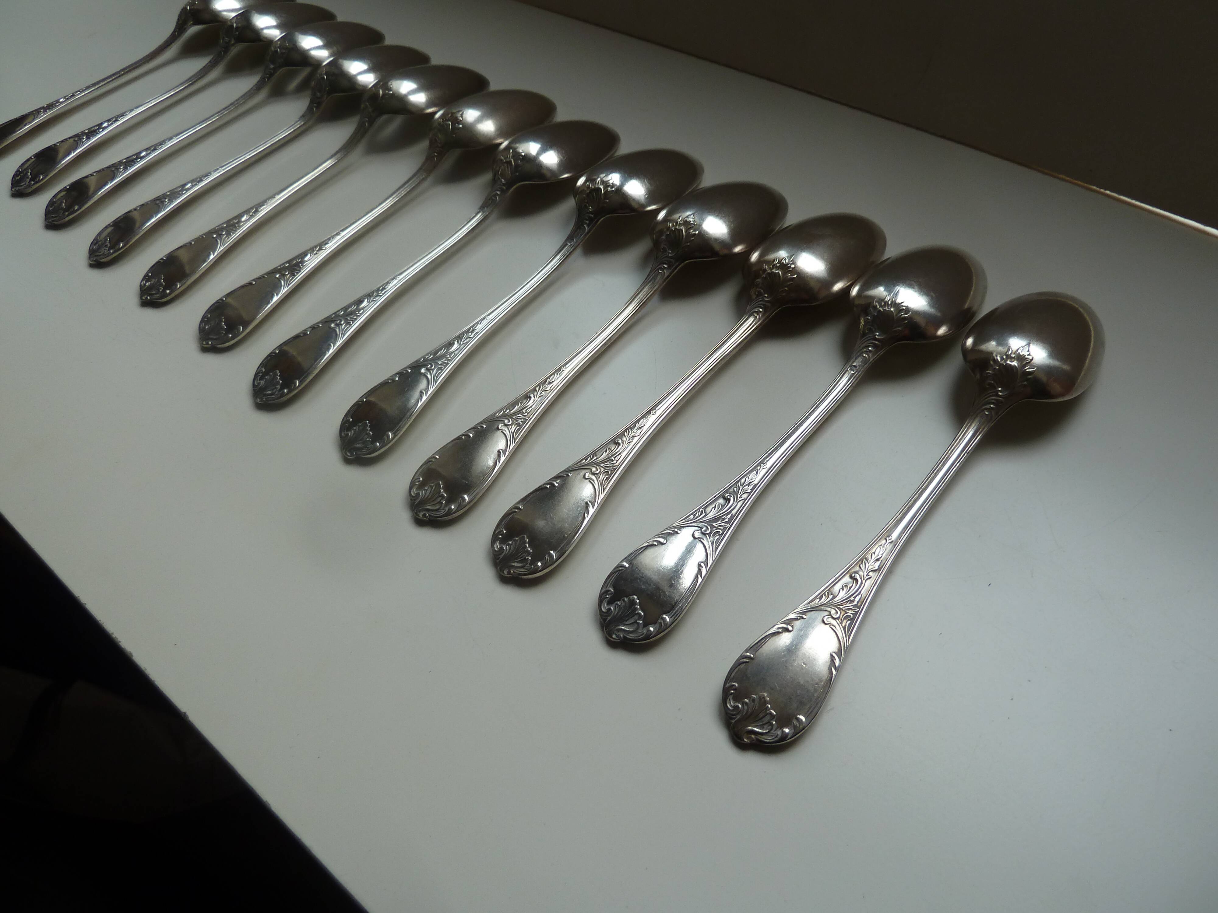 Lot 12 old silver metal spoons Christofle marly model floral decoration