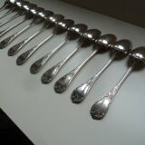 Lot 12 old silver metal spoons Christofle marly model floral decoration