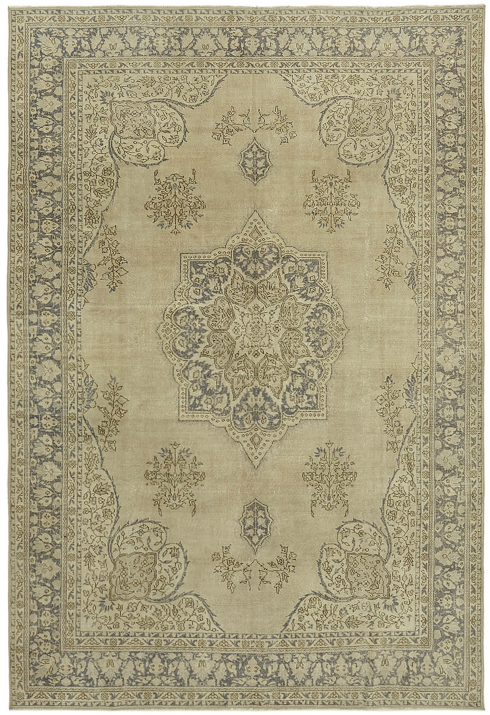 Hand-knotted persian vintage 1970s 250 cm x 364 cm beige wool carpet