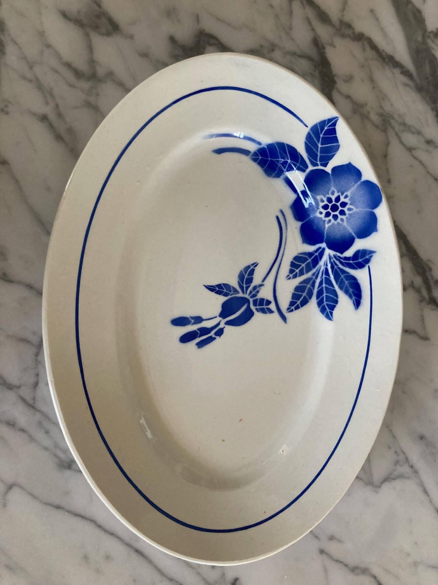 Oval dish blue flowers digoin
