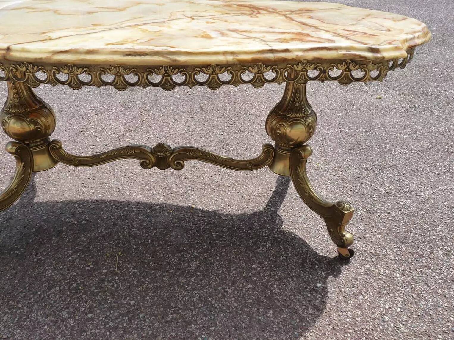 Coffee table in bronze brass and Fratelli Orsenigo marble