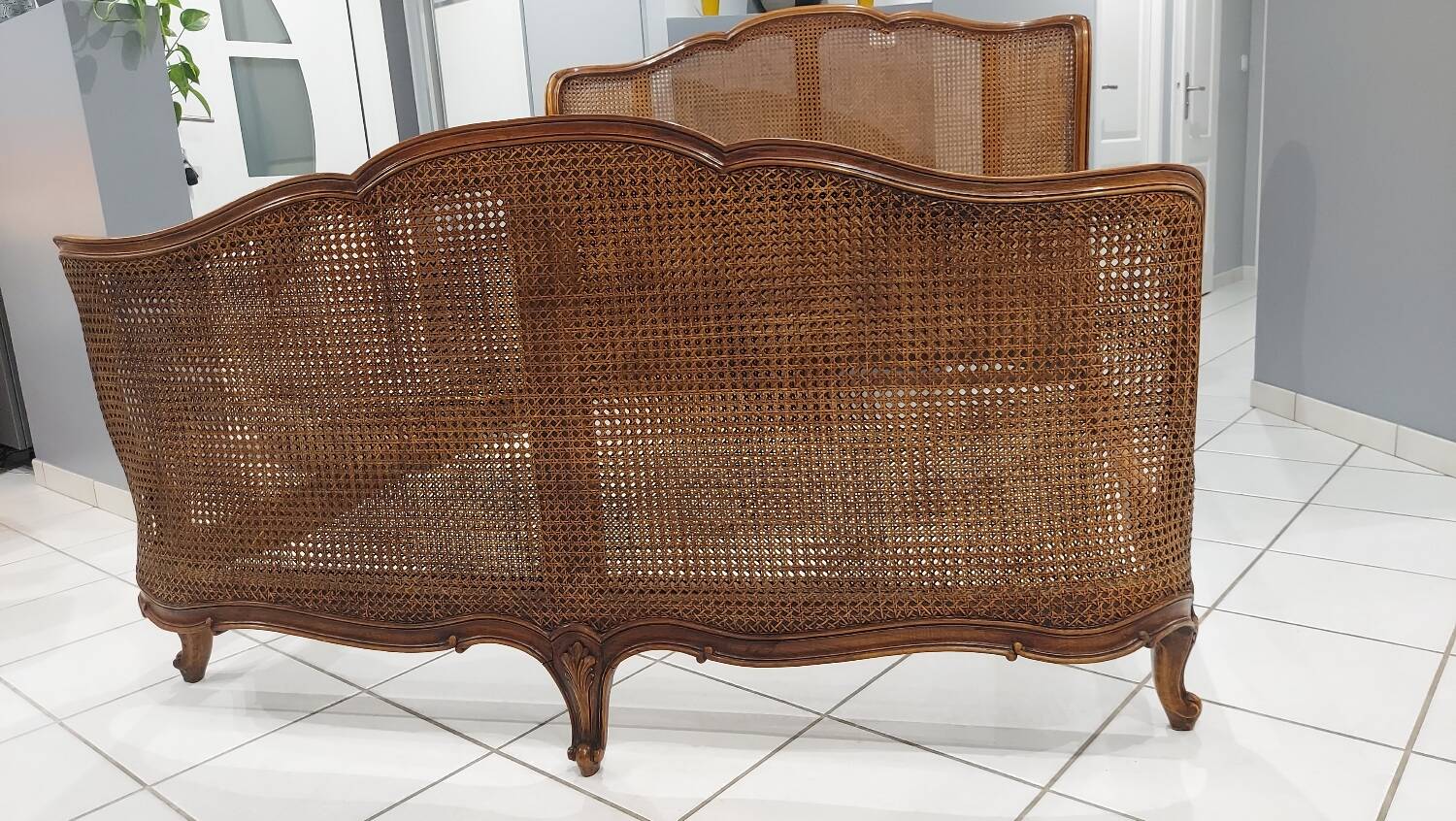 Louis XV style double cane basket bed, mid-20th century
