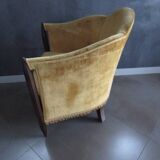 Art Deco yellow velvet armchair - moustache backrest