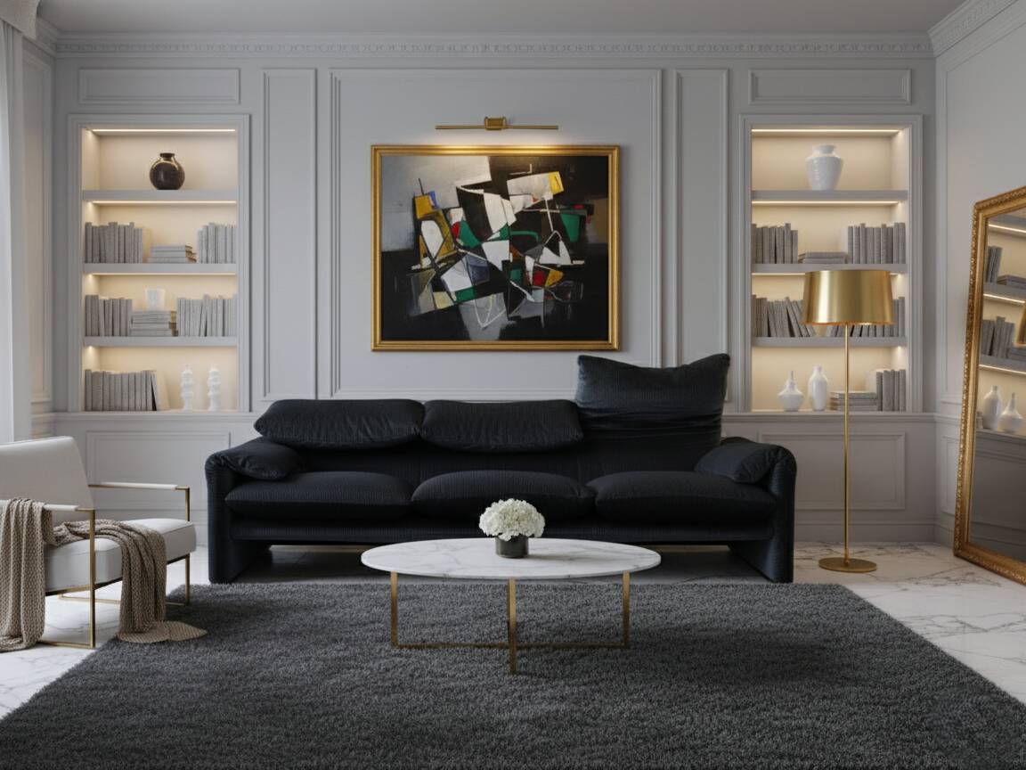 Vintage 1980s blue and green velvet Cassina Maralunga 3-Seater sofa