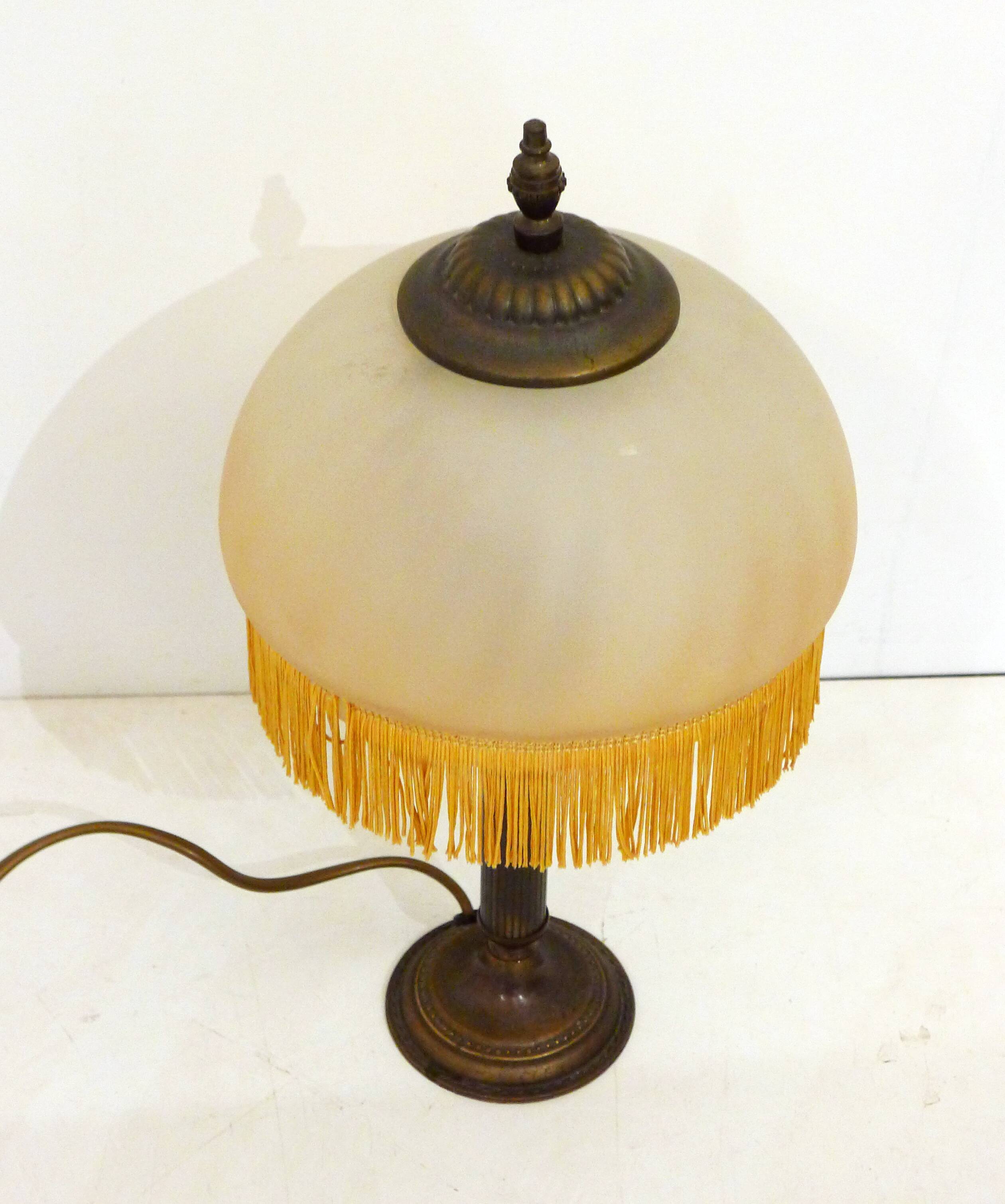 Lampe abat-jour verre & franges