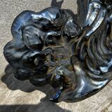 Centerpiece Pair of Peacocks Ceramic Vallauris Iridescent Anthracite Grey