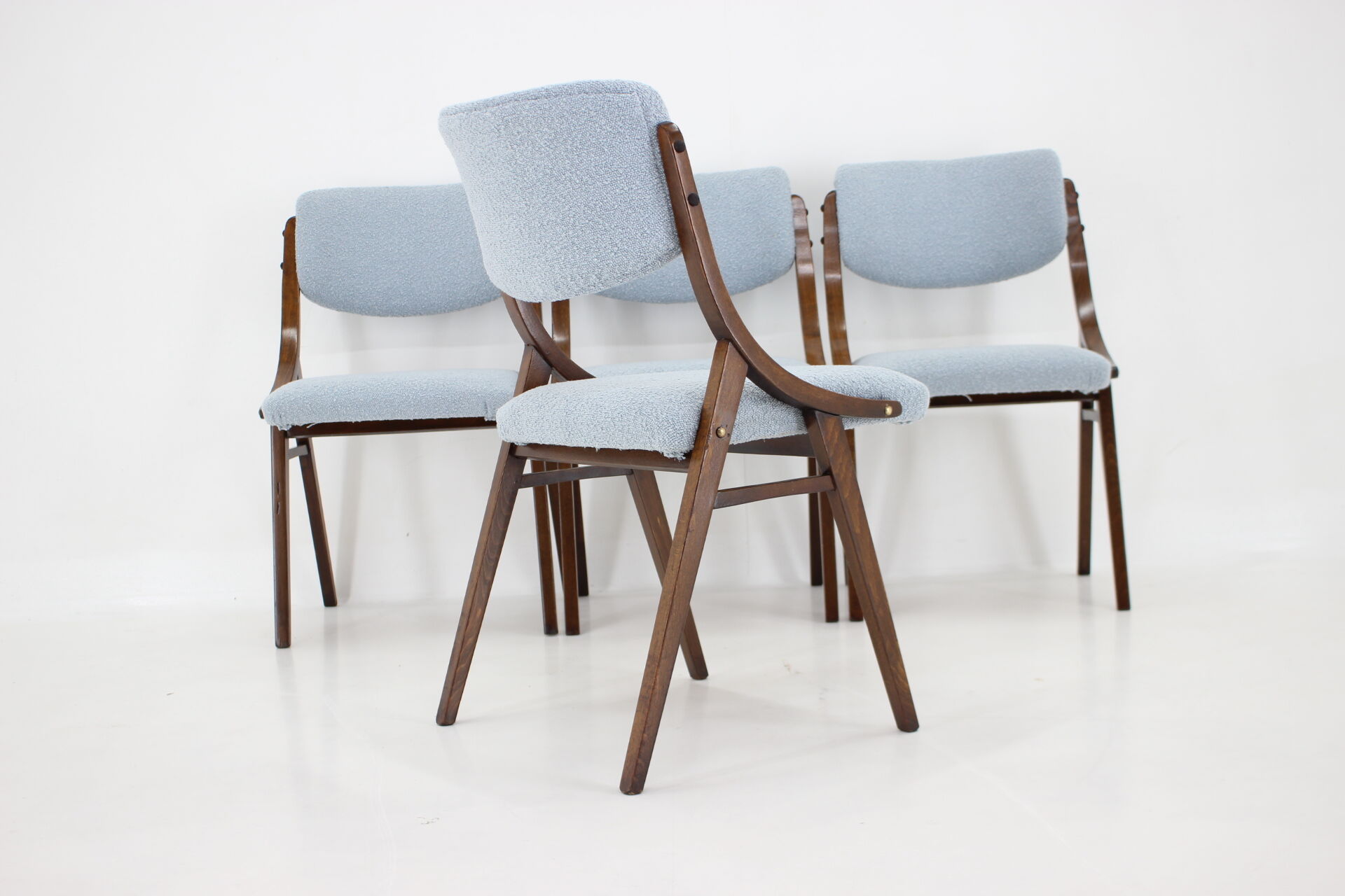 1960s Set of Four TON Beech Bentwood Dining Chairs in Bouclé, Czechoslovakia