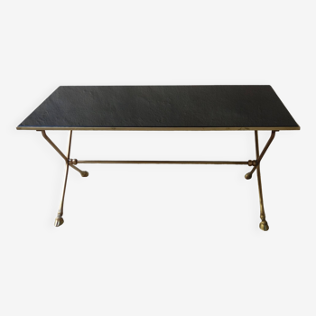 Rectangular coffee table in smoked glass and brass, animalistic legs