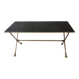 Rectangular coffee table in smoked glass and brass, animalist legs