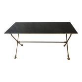 Rectangular coffee table in smoked glass and brass, animalist legs