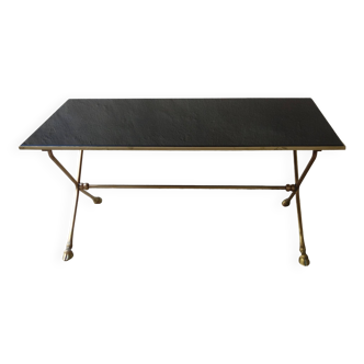 Rectangular coffee table in smoked glass and brass, animalist legs