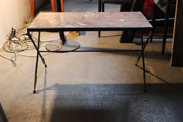 Table basse acier et marbre années 1960