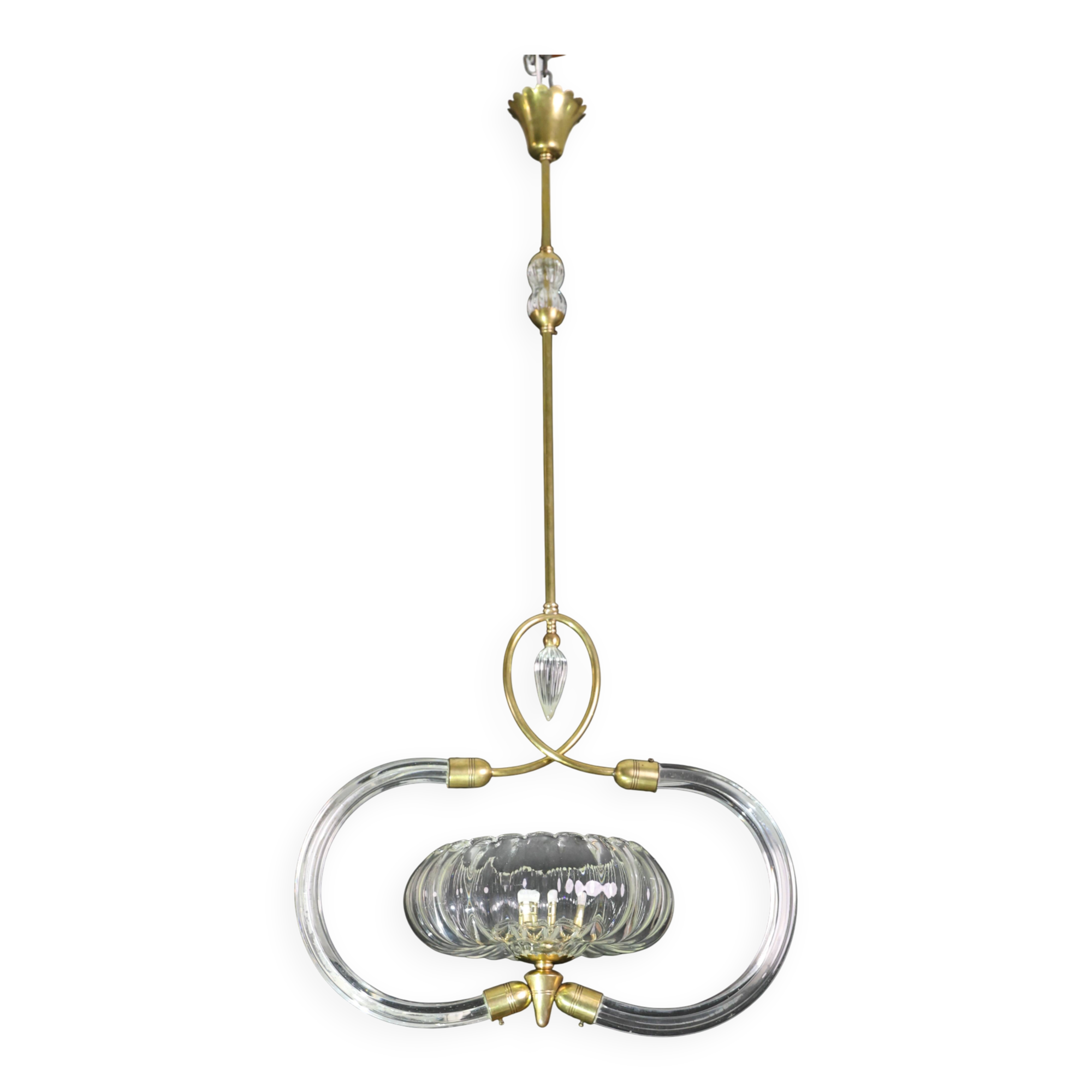 Amazing Art Decò Clear Murano Glass Chandelier by Seguso, 1940s