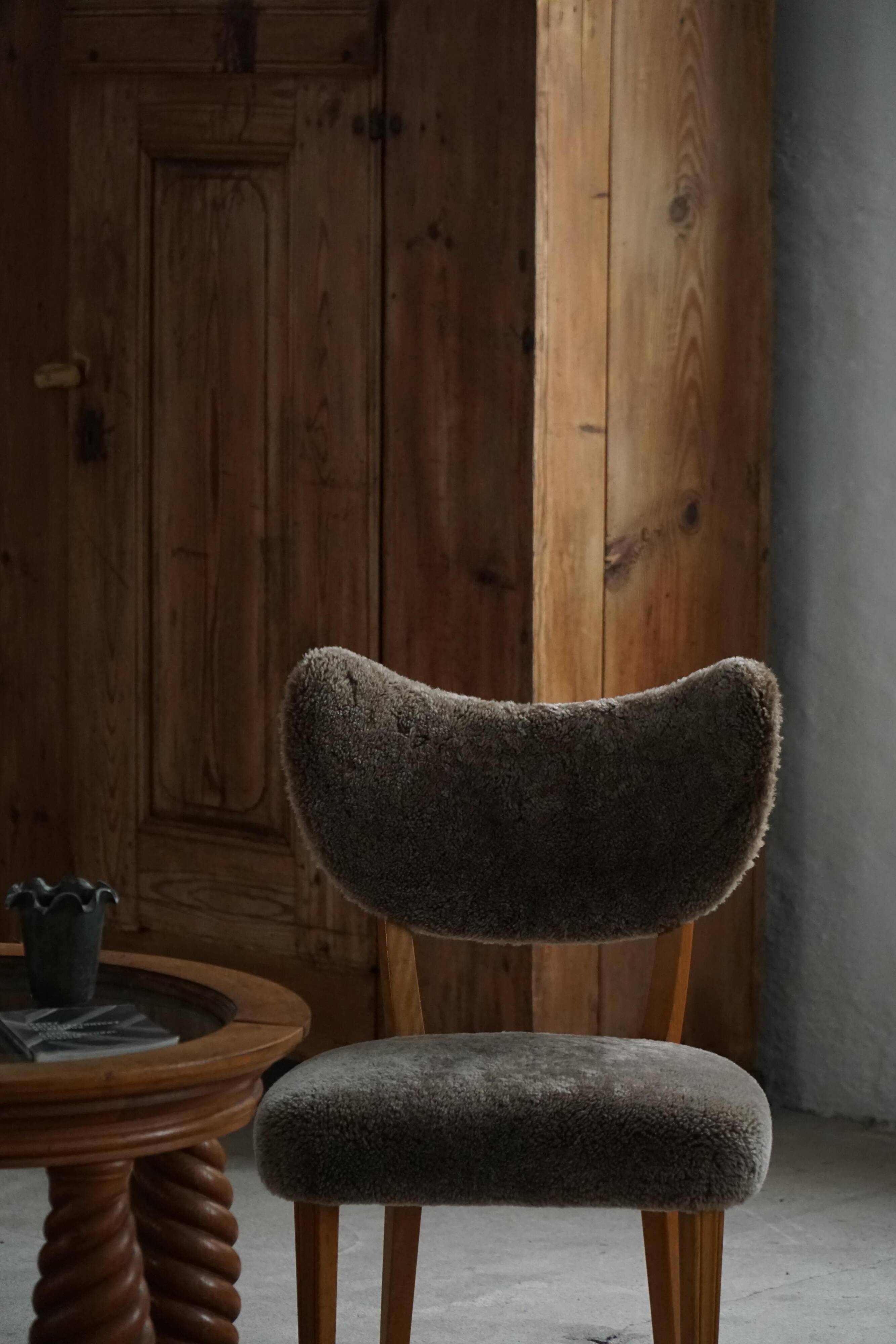 Danish chair from the mid-20th century, dining/office chair in lamb's wool, Eva Koppel, 1950s.
