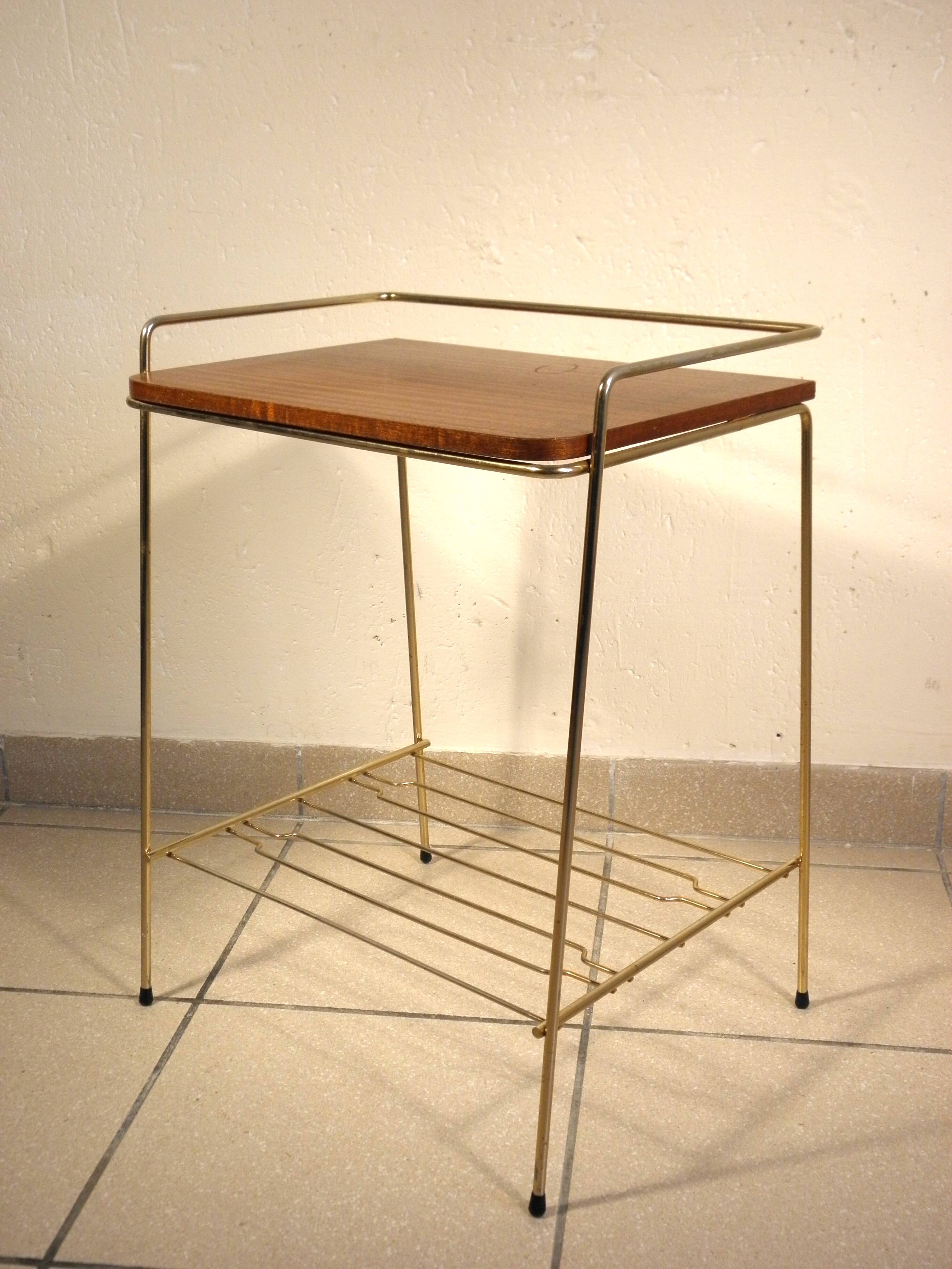 Side table - wooden and gold metal magazine rack