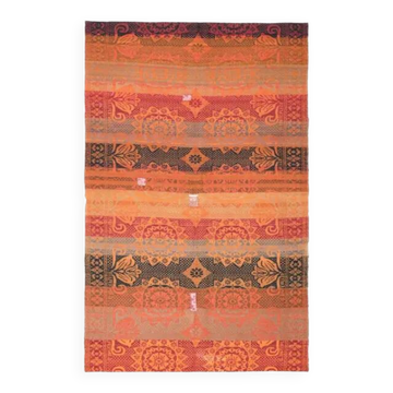 Tapis de zone vintage turc Oushak fait main en laine et coton orange des années 1970 182x287