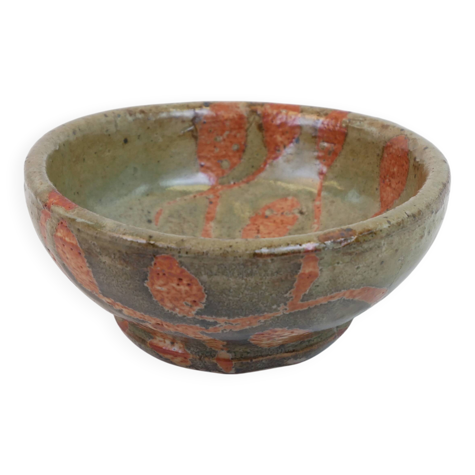 Small bowl in water green glazed ceramic with coral pink pattern