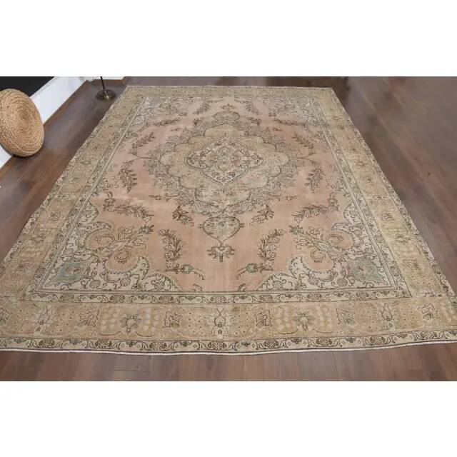 1960s Persian Handmade Wool Cotton Orange Oversized Area Rug 294x379