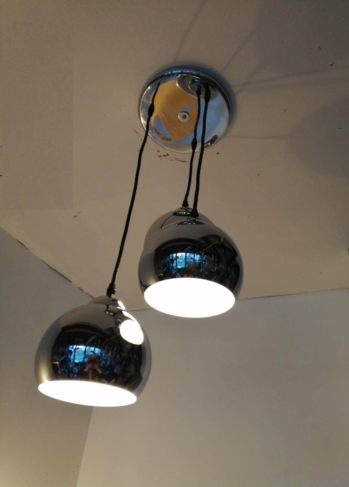3 chrome balls pendant lamp 80s