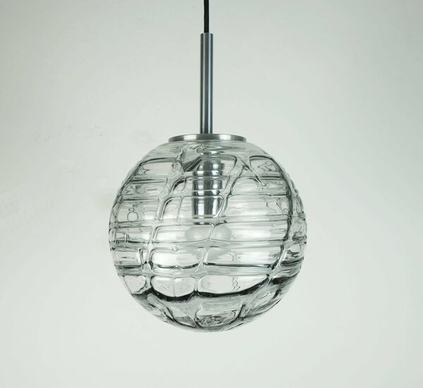 N° 1 sur 2 - élégante lampe suspension doria en verre transparent et gris fumé années 60-70