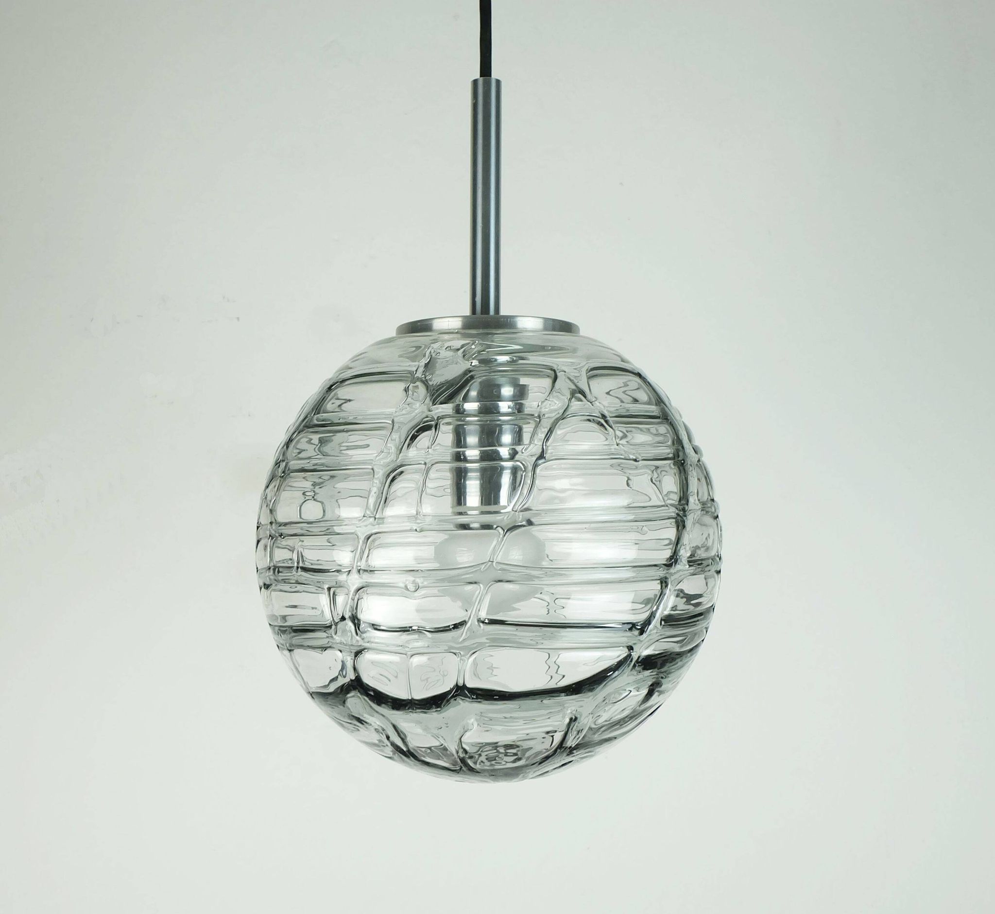 No. 1 of 2 - elegant doria pendant lamp clear and smoke grey glass 60s 70s