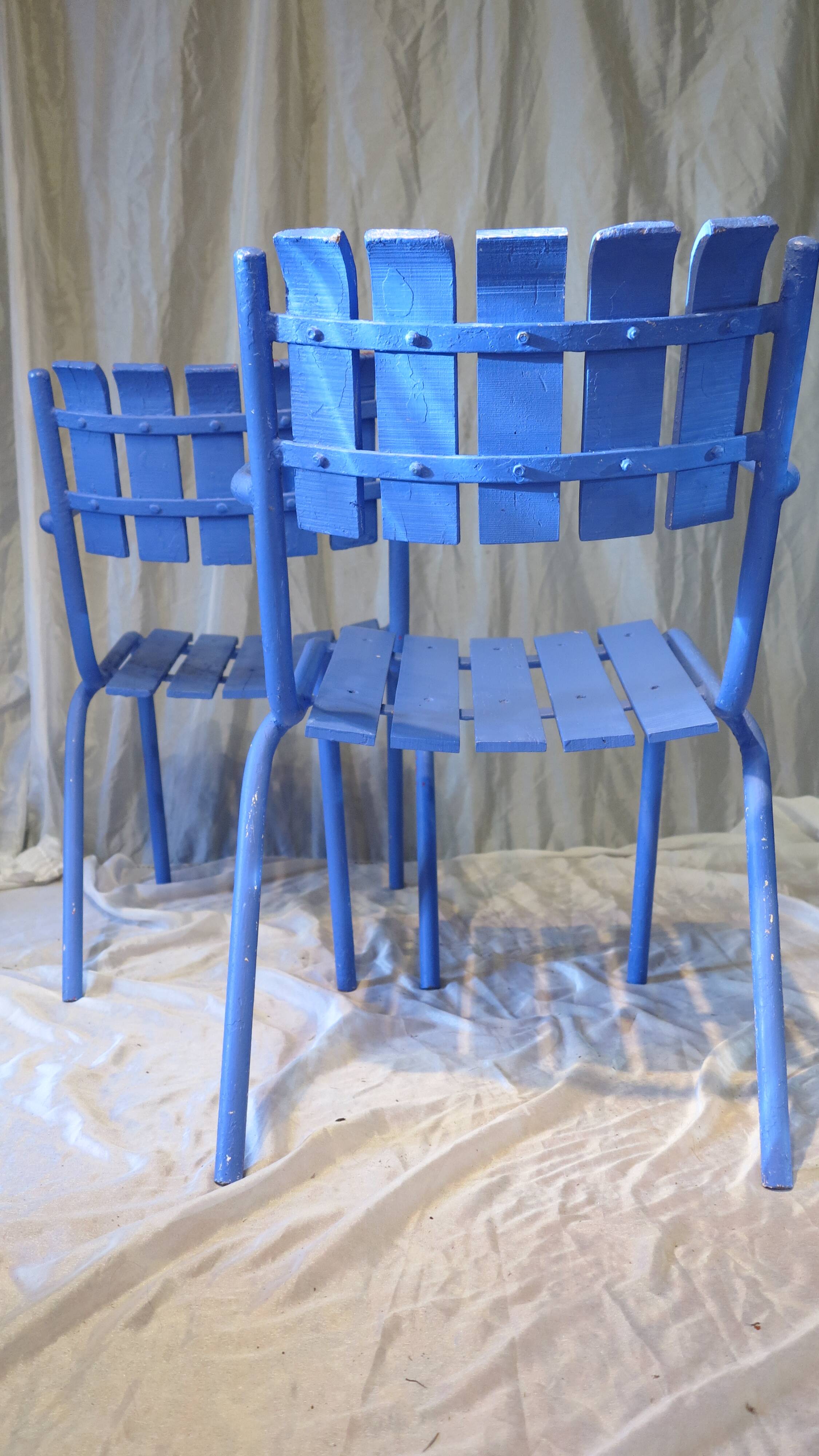 Pair of ultramarine blue garden or patio armchairs