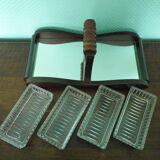 Serviteur ancien art déco 4 raviers en verre miroir et bois - Année 1950