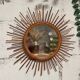 Miroir soleil vintage en rotin
