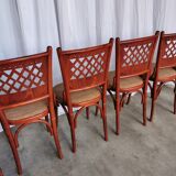 Vintage Italian Bistro Chairs - 1980s Reddish Wood, Brown Fabric - Set of 6