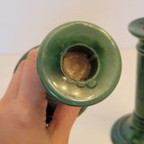 Pair of green ceramic candle holders