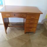 Vintage modernist desk - 5 drawers - shelf - 1950s - closure mechanism
