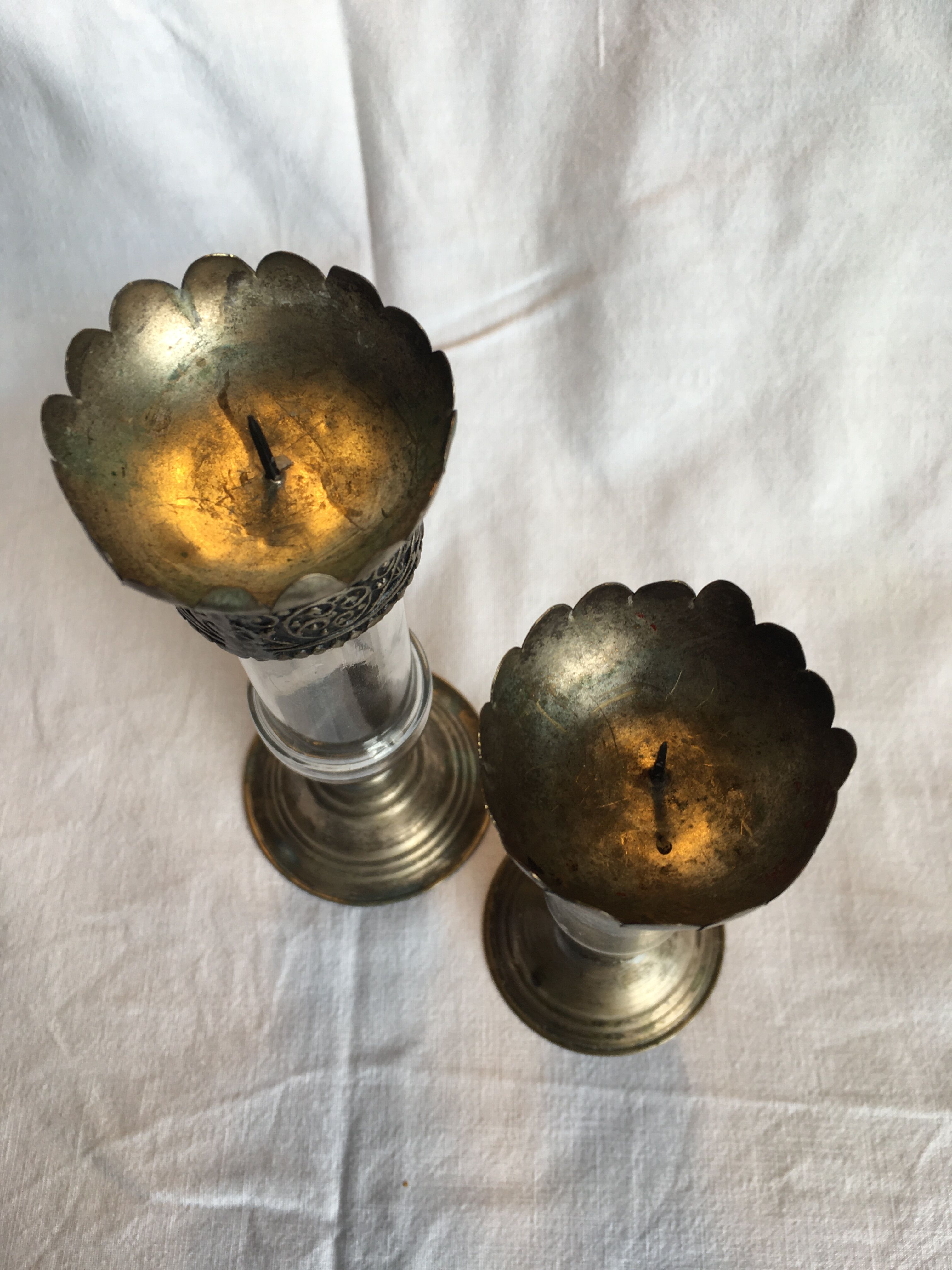 Brass and glass candle holders
