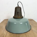 Industrial Petrol Enamel Factory Lamp with Cast Iron Top, 1960s