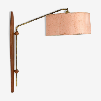 Mid-Century Danish Adjustable Teak and Brass Wall Lamp, 1958