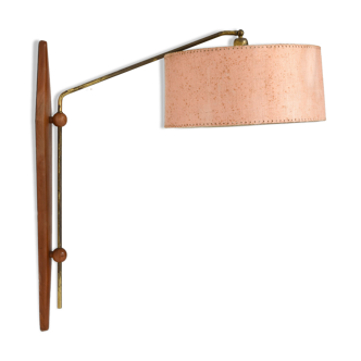 Mid-Century Danish Adjustable Teak and Brass Wall Lamp, 1958