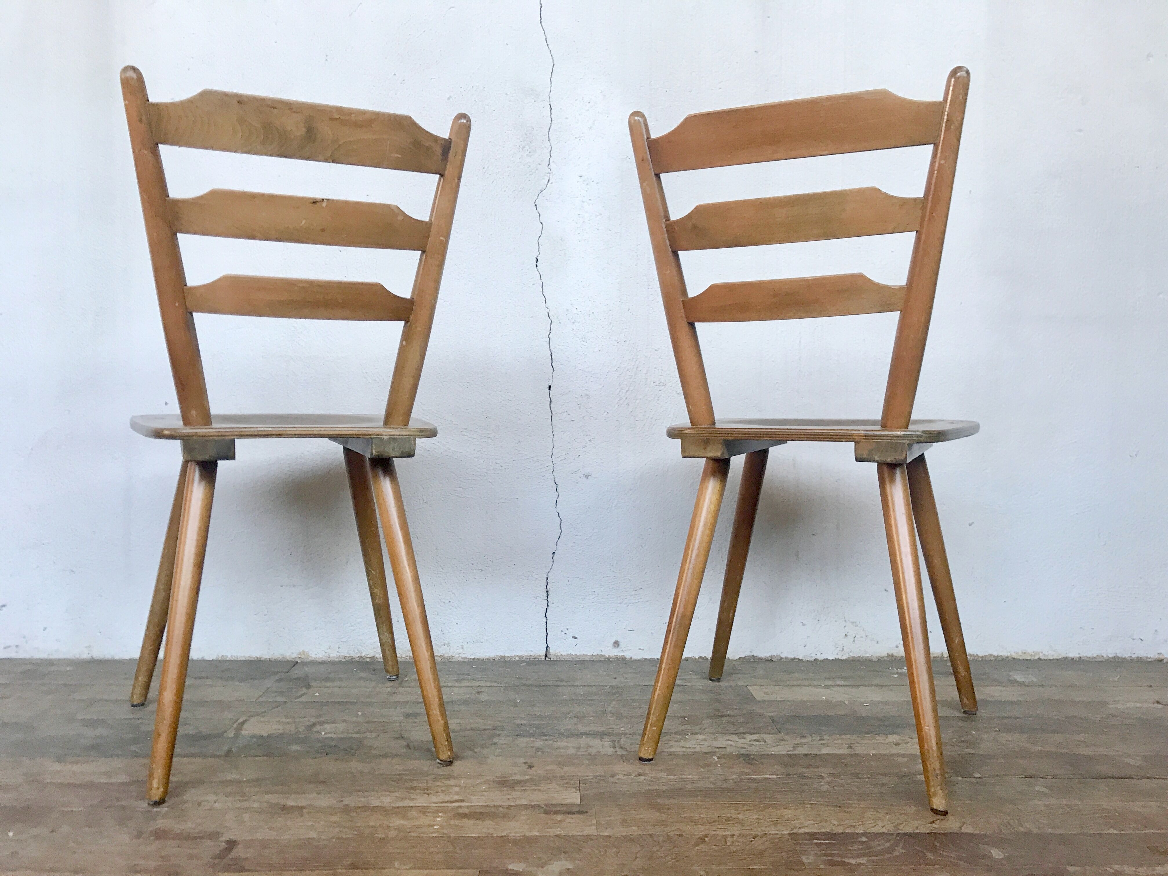 Pair of Scandinavian chairs or vintage wooden bistro