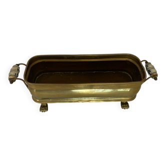 Antique brass planter with porcelain handles