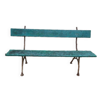 OLD GREEN AND WHITE GARDEN BENCH IN CAST IRON AND WOOD N°1
