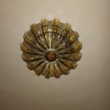 70s round ceiling light in pressed molded glass