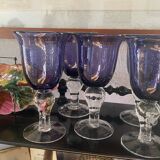 Set of 5 large vintage bubbled and blown glass glasses