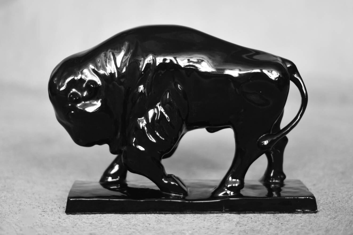 Large porcelain bison figurine, Vintage Mid-Century Nordic Modern Black
