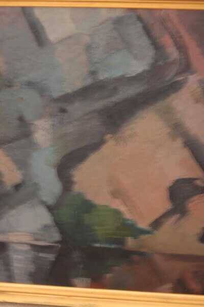 Original large mid-century Swedish oil on canvas – “Composition” by Sixten Lundbohm – vintage & framed – 77 × 70 cm (30.3" × 27.6")