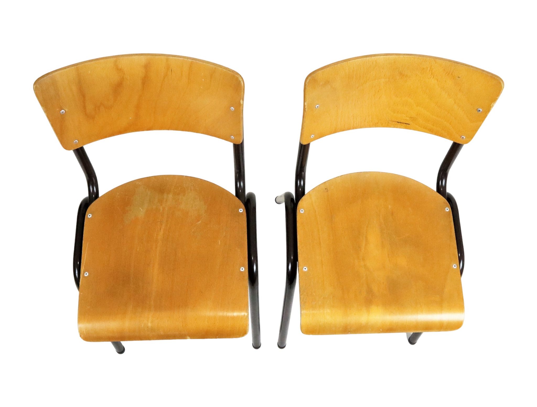 Vintage School Canteen Chairs 1970s Wood and Metal Set of 4