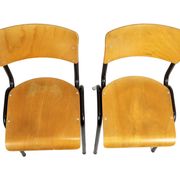 Vintage School Canteen Chairs 1970s Wood and Metal Set of 4