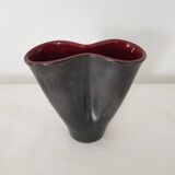 Free-form ceramic vase in Black / Bordeaux signed Elchinger from the 50s