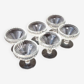 6 Standing ice cream cups Transparent gadrooned glass