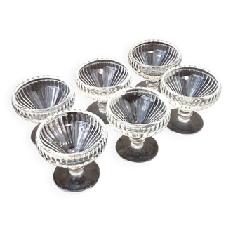 6 Standing ice cream cups Transparent gadrooned glass