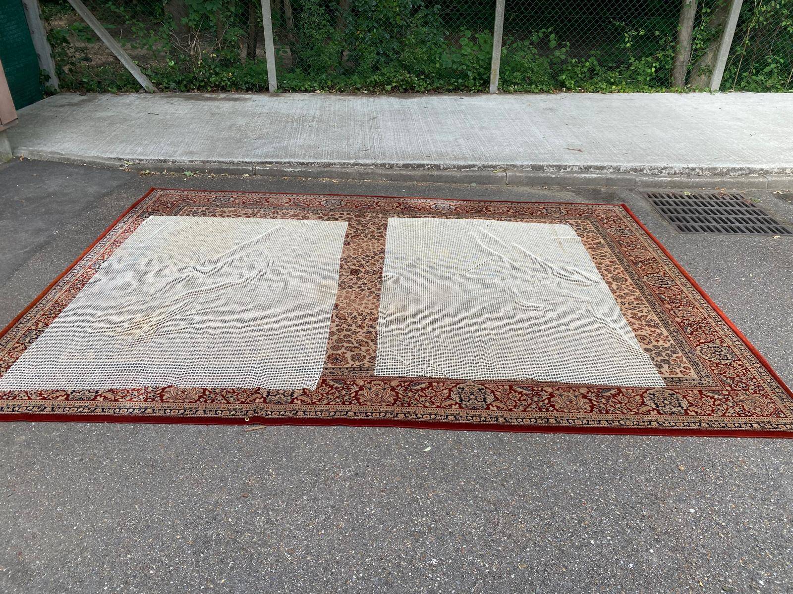 Large industrial Persian carpet in burgundy wool, carpet sample 250x350cm.