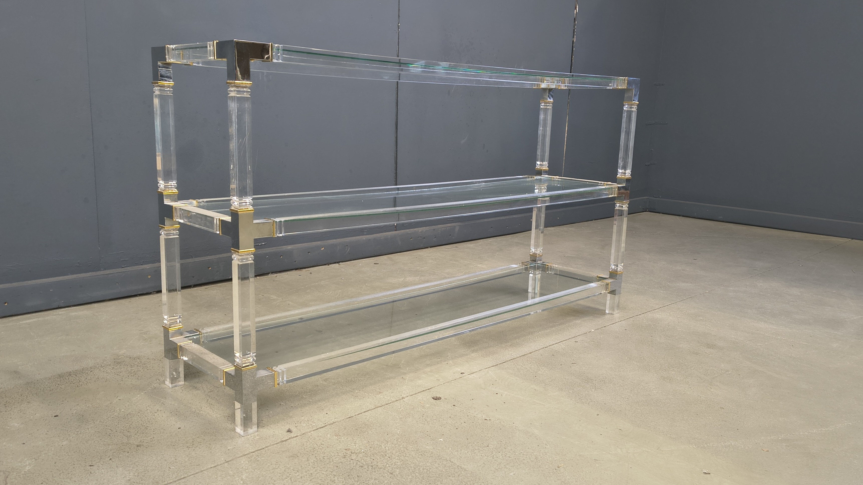 Table console en chrome et lucite, années 1970